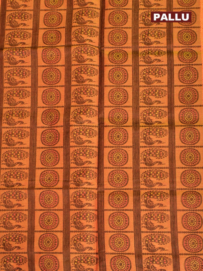 Coimbatore Cotton Orange Fancy Emboss Saree with Thread Woven Border