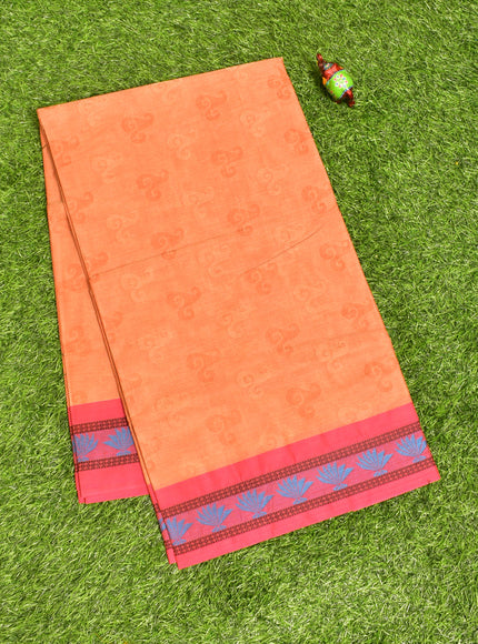 Coimbatore Cotton Orange Fancy Emboss Saree with Thread Woven Border