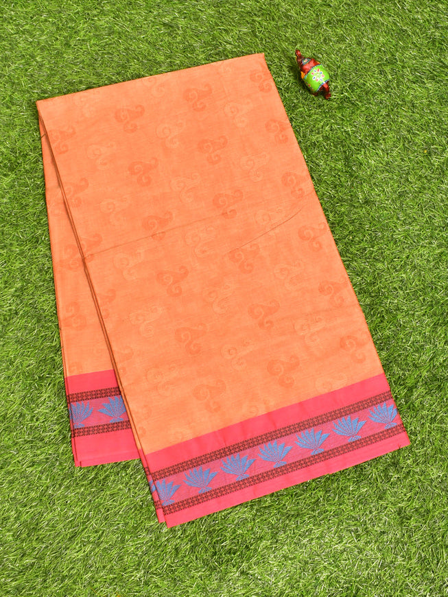 Coimbatore Cotton Orange Fancy Emboss Saree with Thread Woven Border