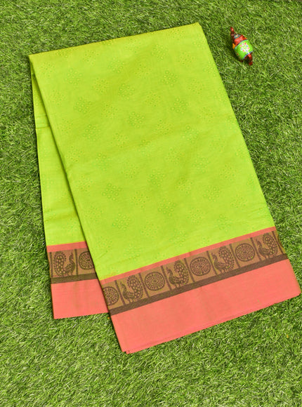 Coimbatore Cotton Green Fancy Emboss Saree with Thread Woven Border