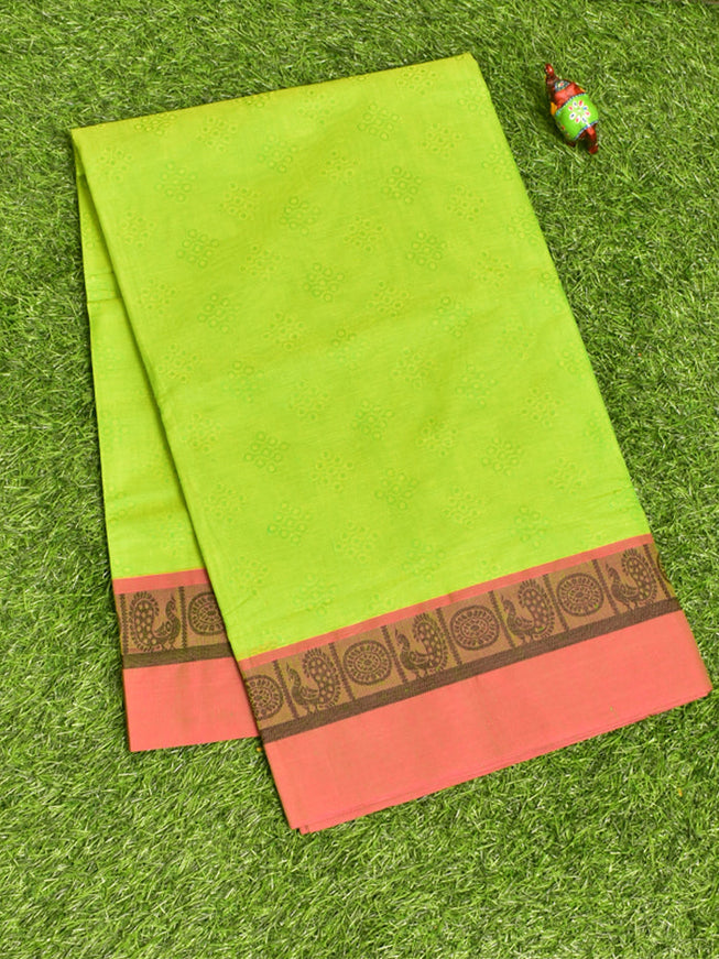 Coimbatore Cotton Green Fancy Emboss Saree with Thread Woven Border