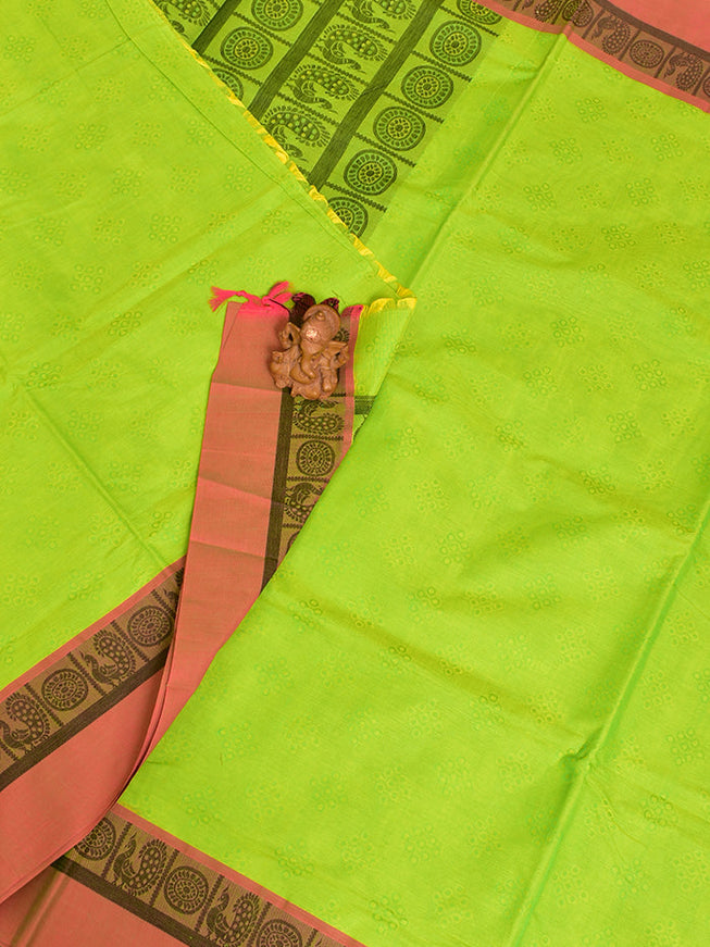 Coimbatore Cotton Green Fancy Emboss Saree with Thread Woven Border