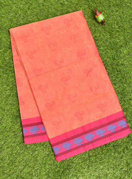 Coimbatore Cotton Orange Fancy Emboss Saree with Thread Woven Border