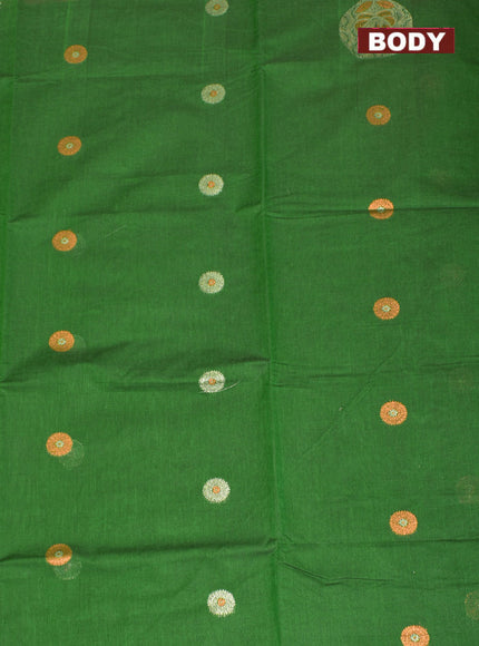 Coimbatore Cotton Dark Green Color Saree with Copper and Silver Zari Woven Buttas