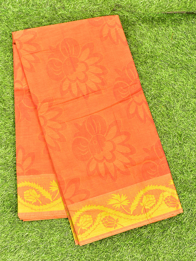 Coimbatore Cotton Orange Emboss Saree with Thread Woven Border