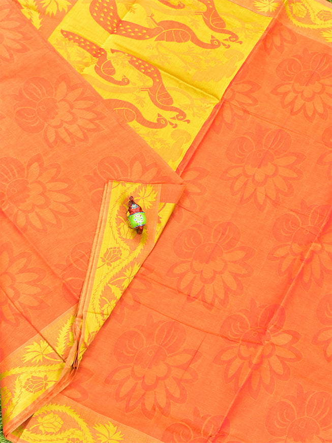 Coimbatore Cotton Orange Emboss Saree with Thread Woven Border