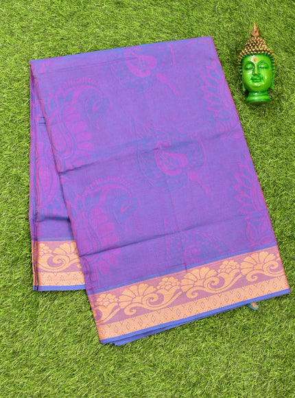 Coimbatore Cotton Purple Emboss Saree with Thread Woven Border