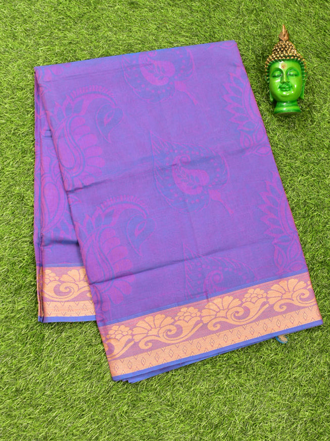 Coimbatore Cotton Purple Emboss Saree with Thread Woven Border