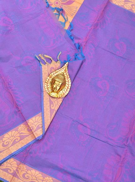 Coimbatore Cotton Purple Emboss Saree with Thread Woven Border