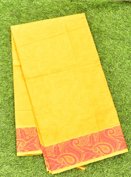 Coimbatore Cotton Yellow Emboss Saree with Thread Woven Border