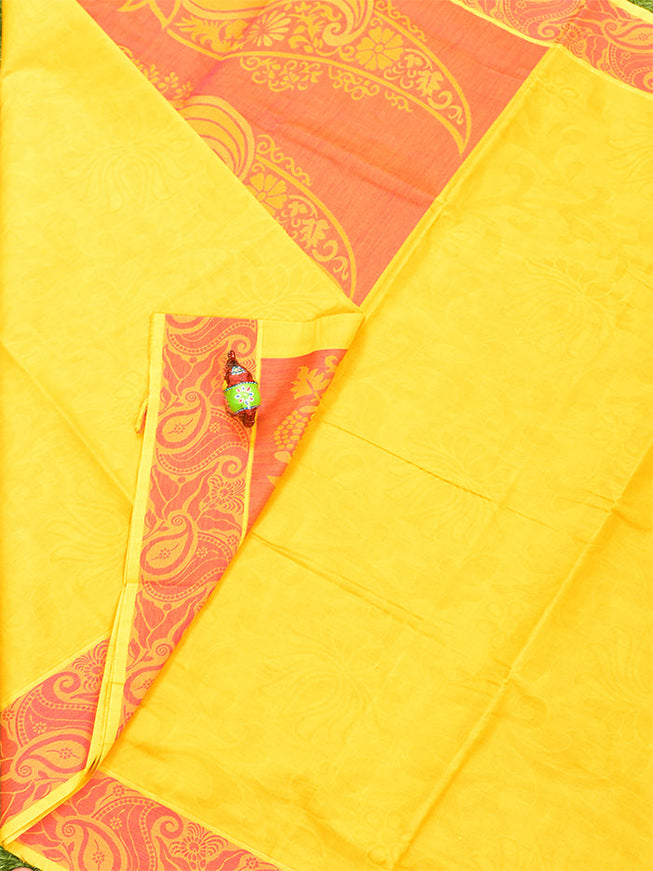 Coimbatore Cotton Yellow Emboss Saree with Thread Woven Border