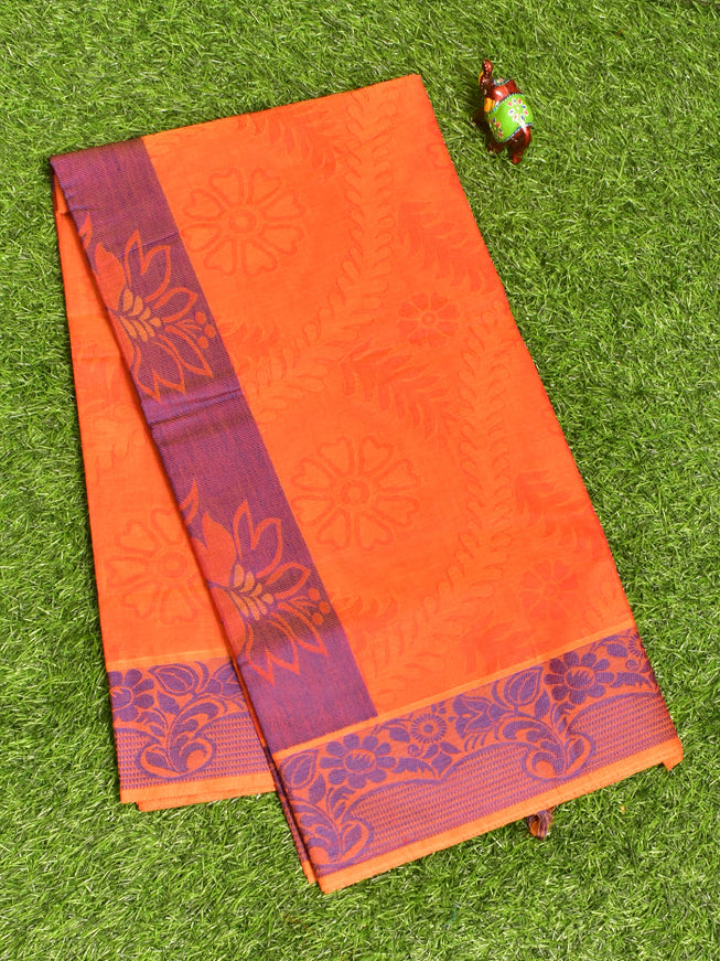 Coimbatore Cotton Orange Emboss Saree with Thread Woven Border