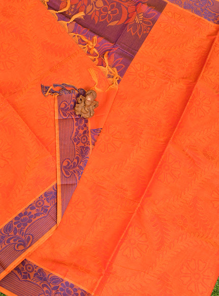 Coimbatore Cotton Orange Emboss Saree with Thread Woven Border