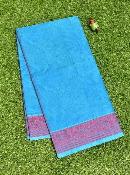 Coimbatore Cotton Blue Emboss Saree with Thread Woven Border