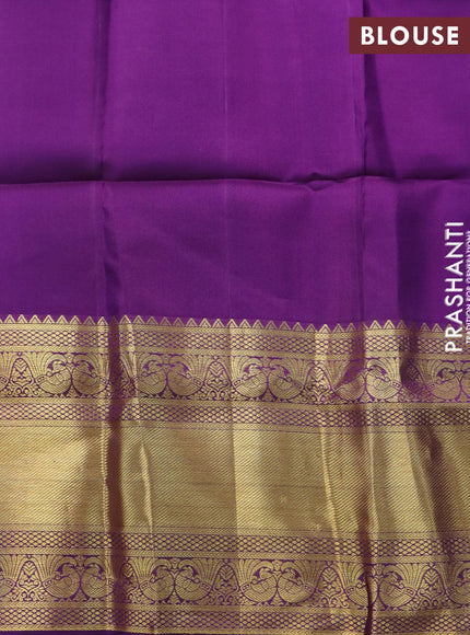 Pure kanjivaram silk saree light blue and violet with allover silver & gold zari weaves and long zari woven border