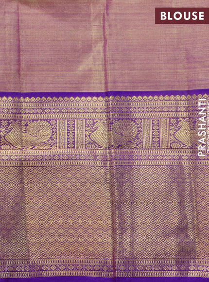 Pure kanjivaram tissue silk saree sandal and purple with allover silver zari woven brocade weaves and annam zari woven border