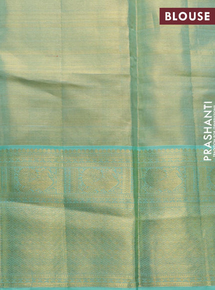 Pure kanjivaram tissue silk saree cream and teal blue with allover zari woven brocade weaves and zari woven border