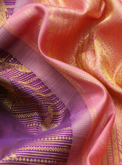 Pure kanjivaram silk saree deep violet and light pink with allover zari weaves and zari woven border