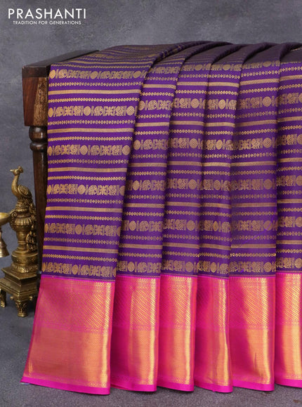 Pure kanjivaram silk saree blue and pink with allover zari weaves and zari woven border