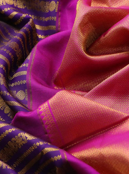 Pure kanjivaram silk saree blue and pink with allover zari weaves and zari woven border