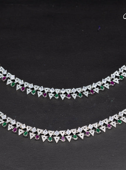 Zircon anklet with ruby & emerald and cz stone