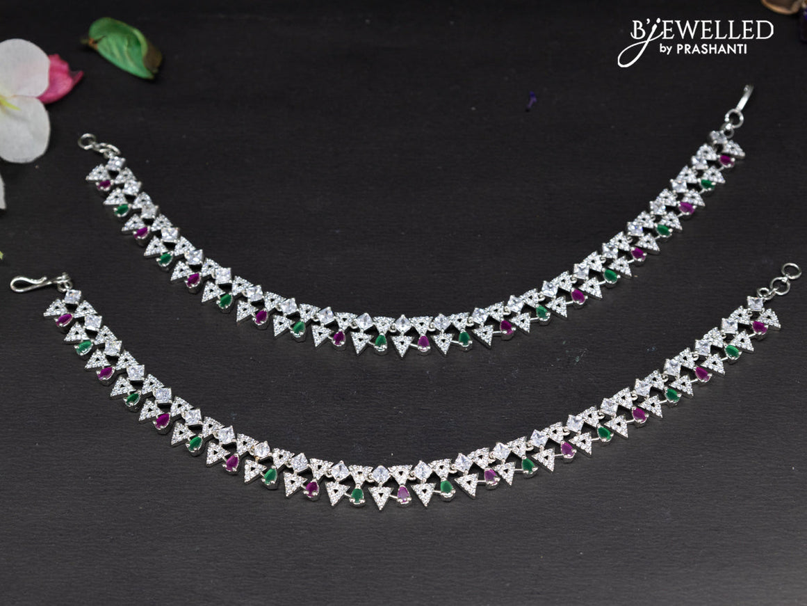 Zircon anklet with ruby & emerald and cz stone