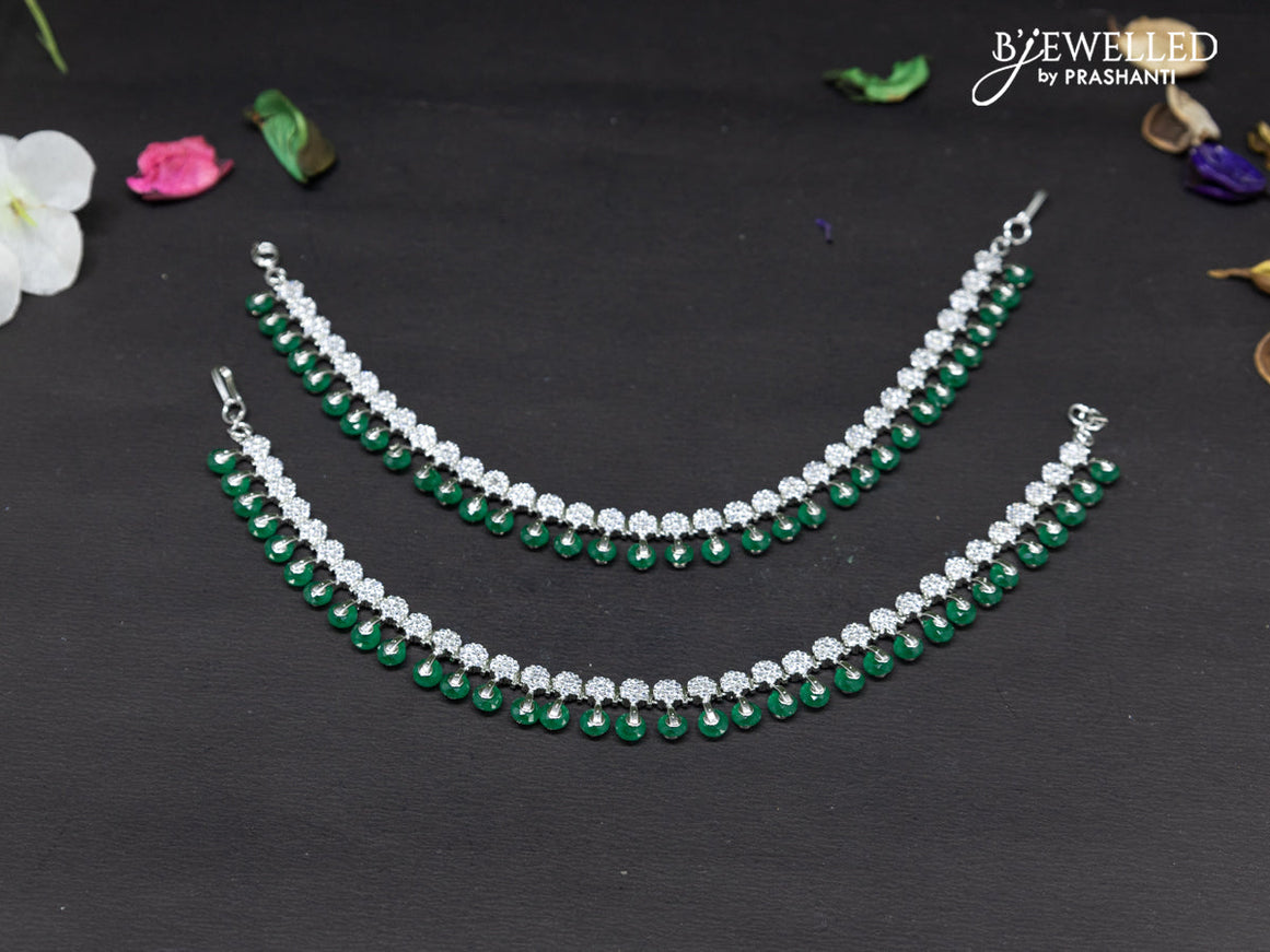 Zircon anklet floral design with emerald and cz stone