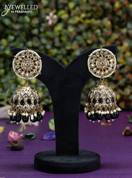 Fashion dangler black minakari jhumka with kundan stones and pearl hangings