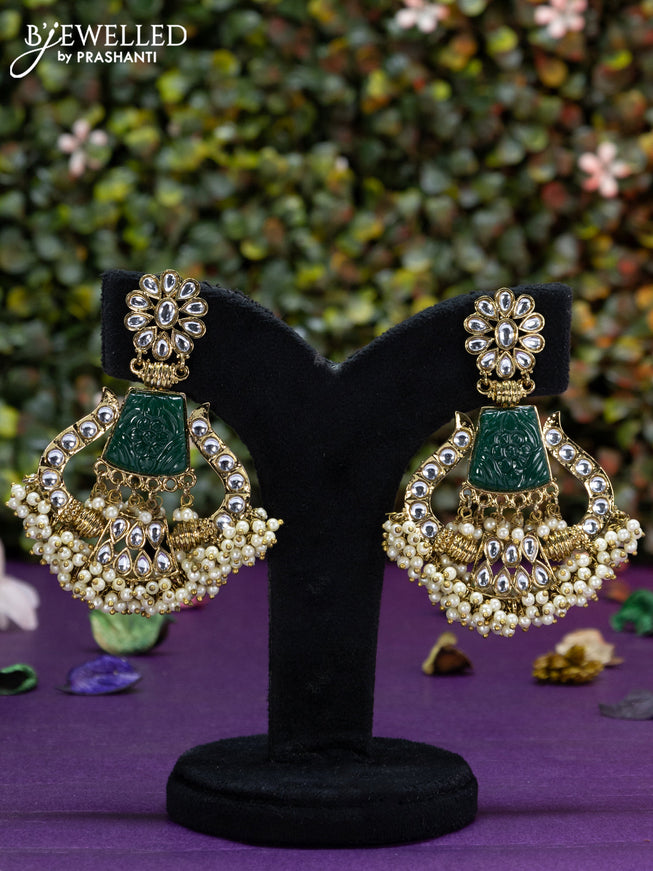 Fashion dangler dark green earrings with cz stones and pearl hangings