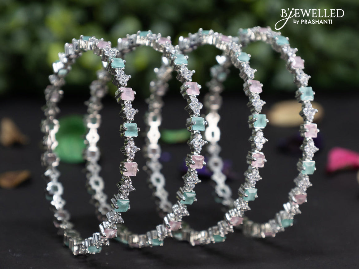 Zircon bangles with baby pink & ice blue and cz stones