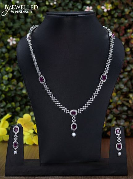 Zircon Haaram with ruby & cz stones and pearl hanging