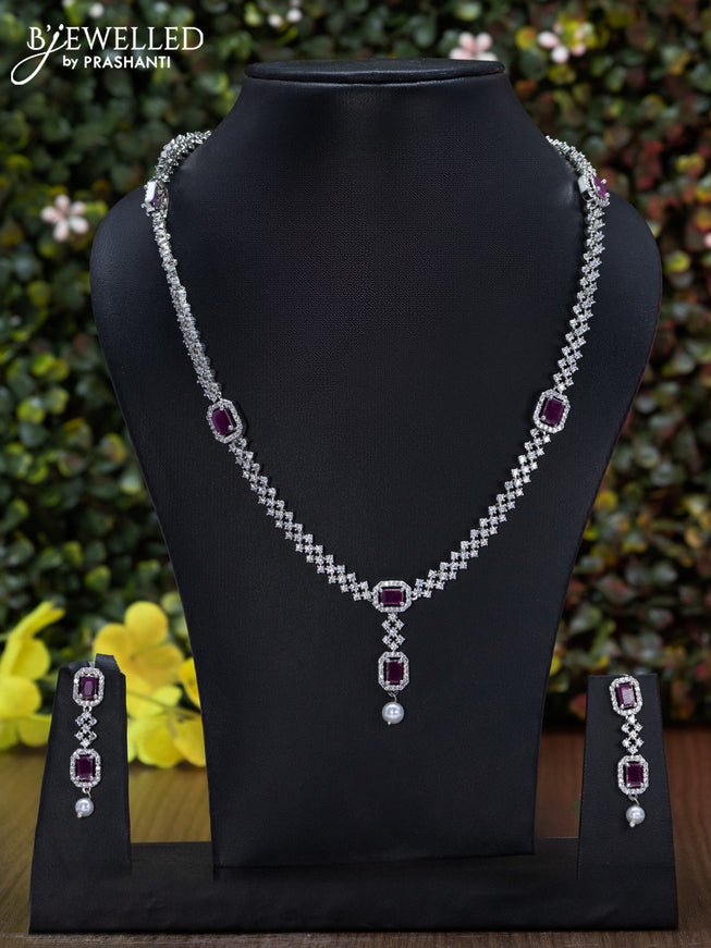 Zircon Haaram with ruby & cz stones and pearl hanging