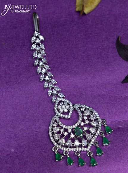 Zircon maang tikka with emerald & cz stones and hangings