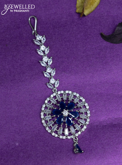 Zircon maang tikka with sapphire & cz stones and hangings