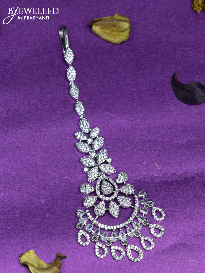 Zircon maang tikka with cz stones and hangings