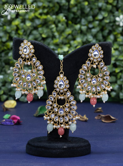 Kundan choker with beads hanging and maang tikka