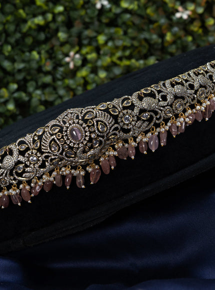 Antique hip belt peacock design with baby pink & cz stones and beads hangings