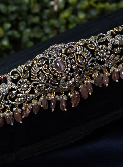 Antique hip belt peacock design with baby pink & cz stones and beads hangings