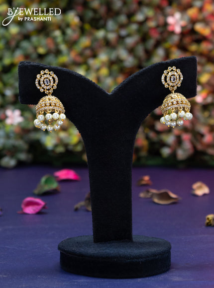 Antique jhumka with cz stones and pearl hangings