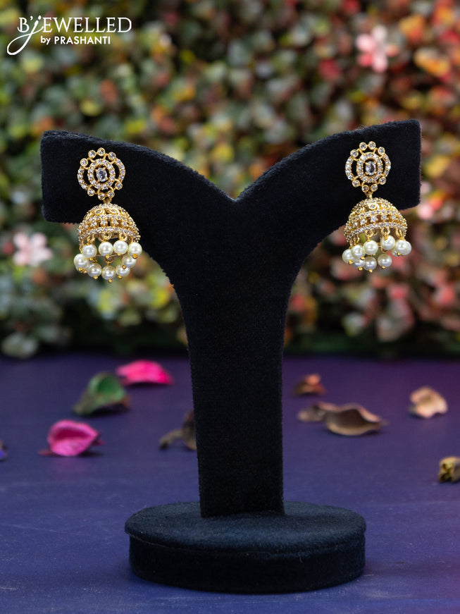 Antique jhumka with cz stones and pearl hangings