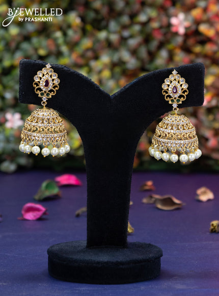 Antique jhumka with kemp & cz stones and pearl hangings