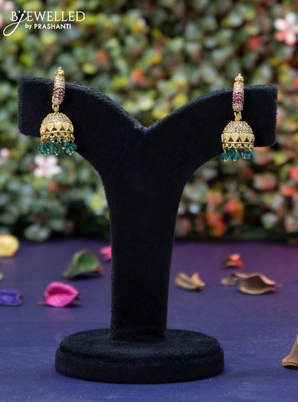 Antique jhumka peacock design with kemp & cz stones and pearl hangings