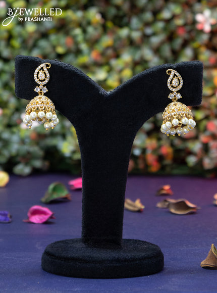 Antique jhumka with cz stones and pearl hangings