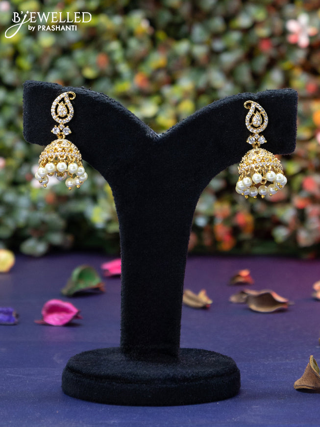 Antique jhumka with cz stones and pearl hangings