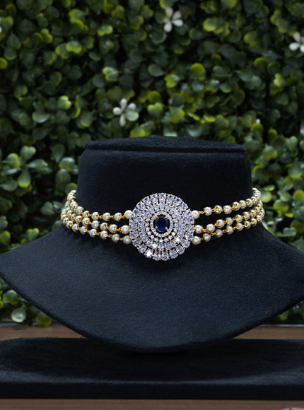 Pearl choker with sapphire and cz stones