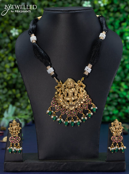 Black thread necklace kemp stones with lakshmi pendant and beads hangings