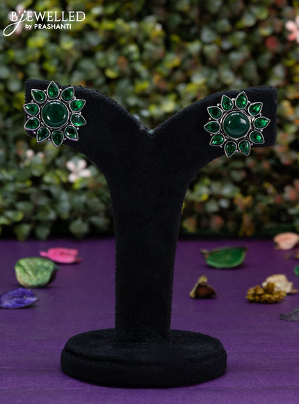 Oxidised earring floral design with emerald stones