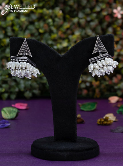 Oxidised jhumka geometric design with pearl hangings