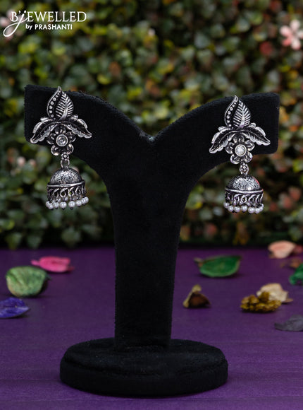 Oxidised jhumka with cz stone and pearl hangings