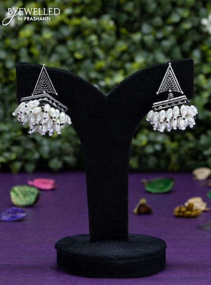 Oxidised jhumka geometric design with pearl hangings